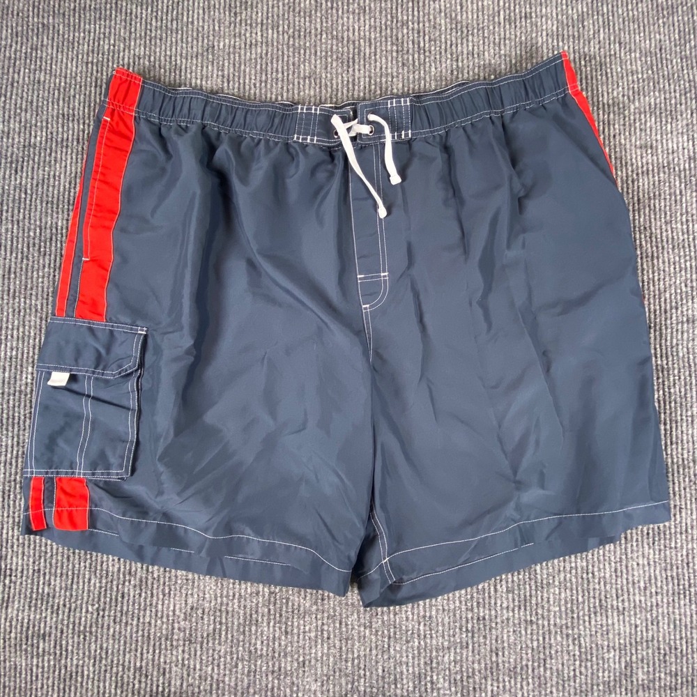 True Nation Swim Trunks Mens 3XL Blue Red Cargo Pocket Mesh Lined Beach Casual